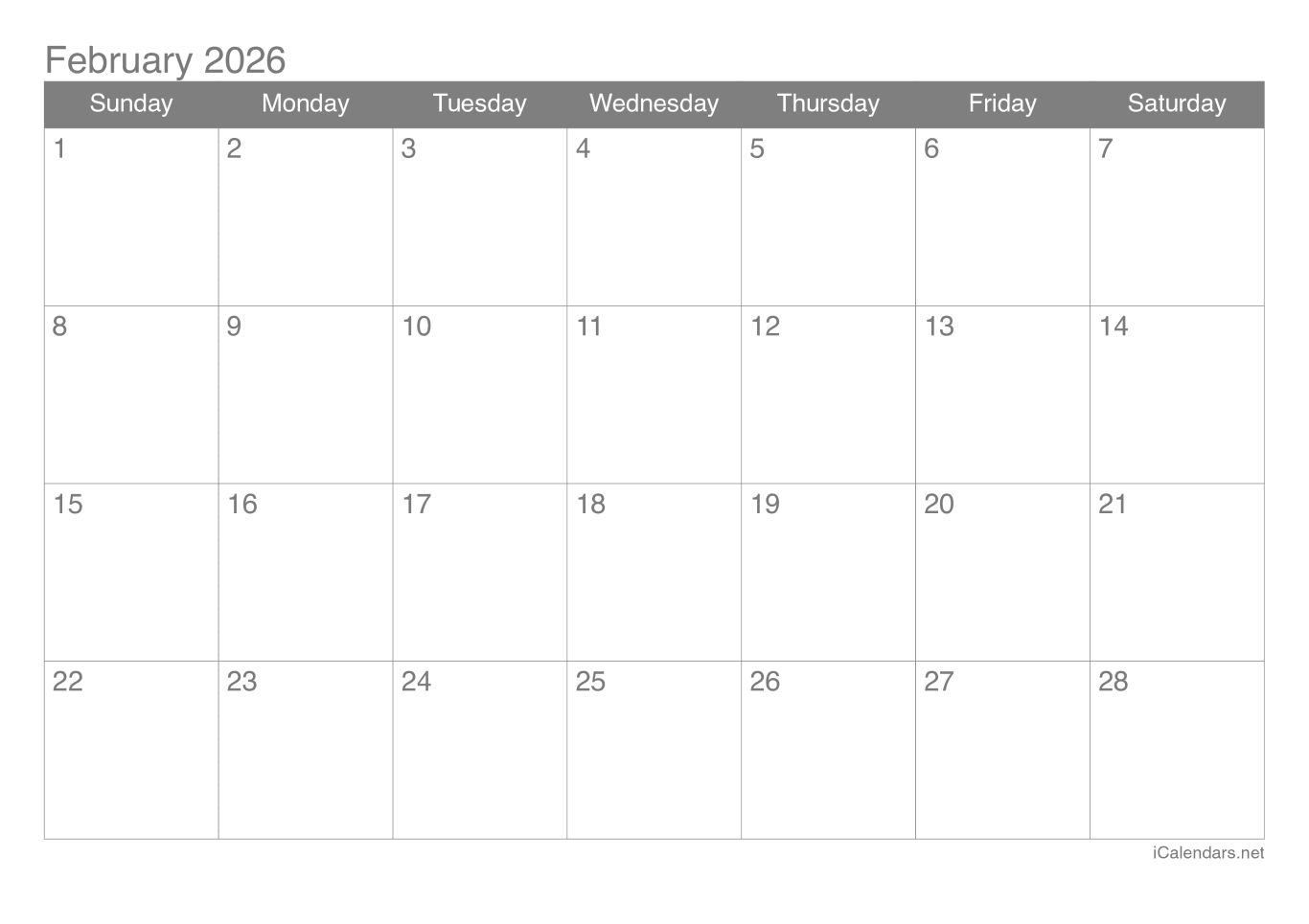 2026 February Calendar