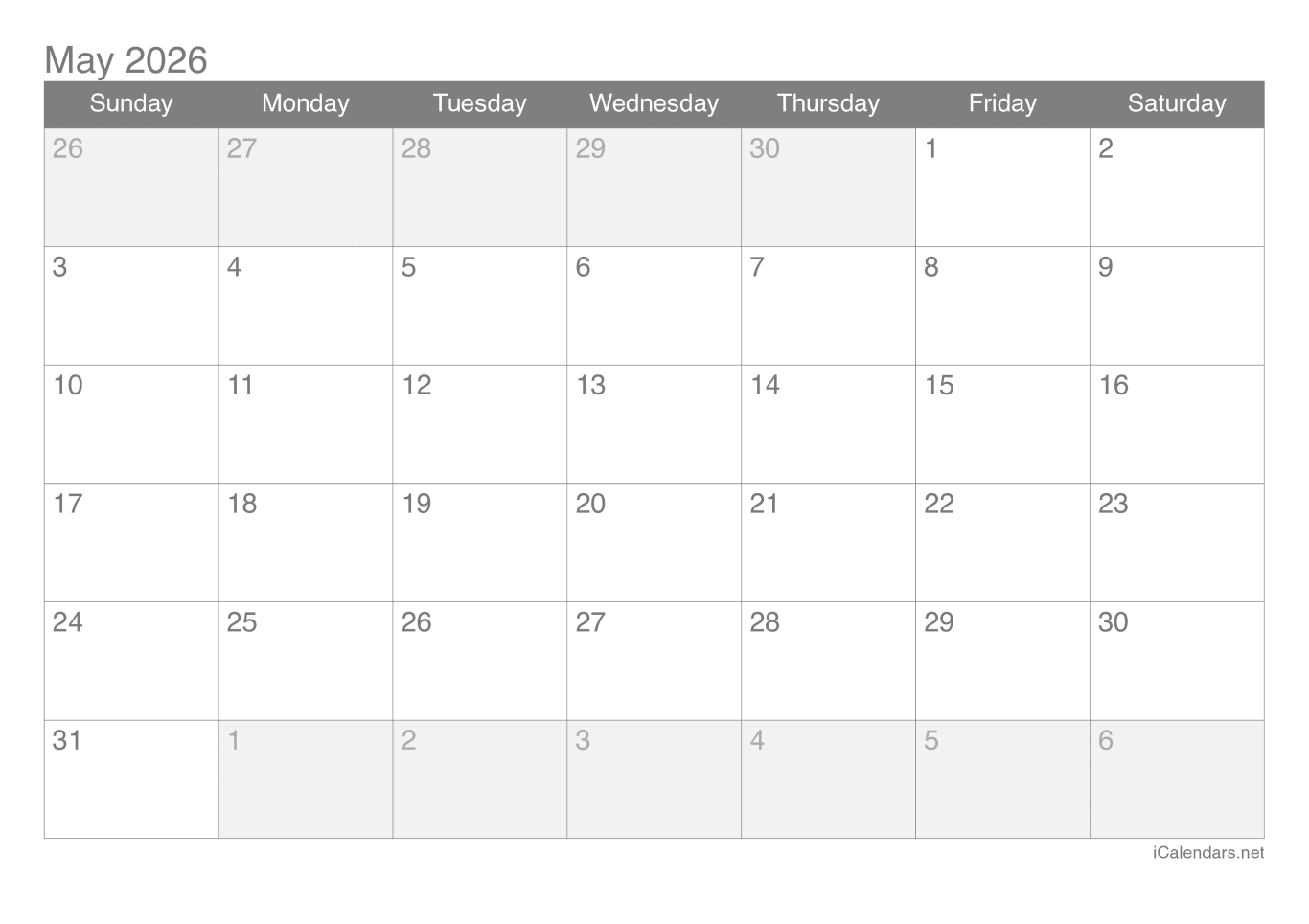 2026 May Calendar