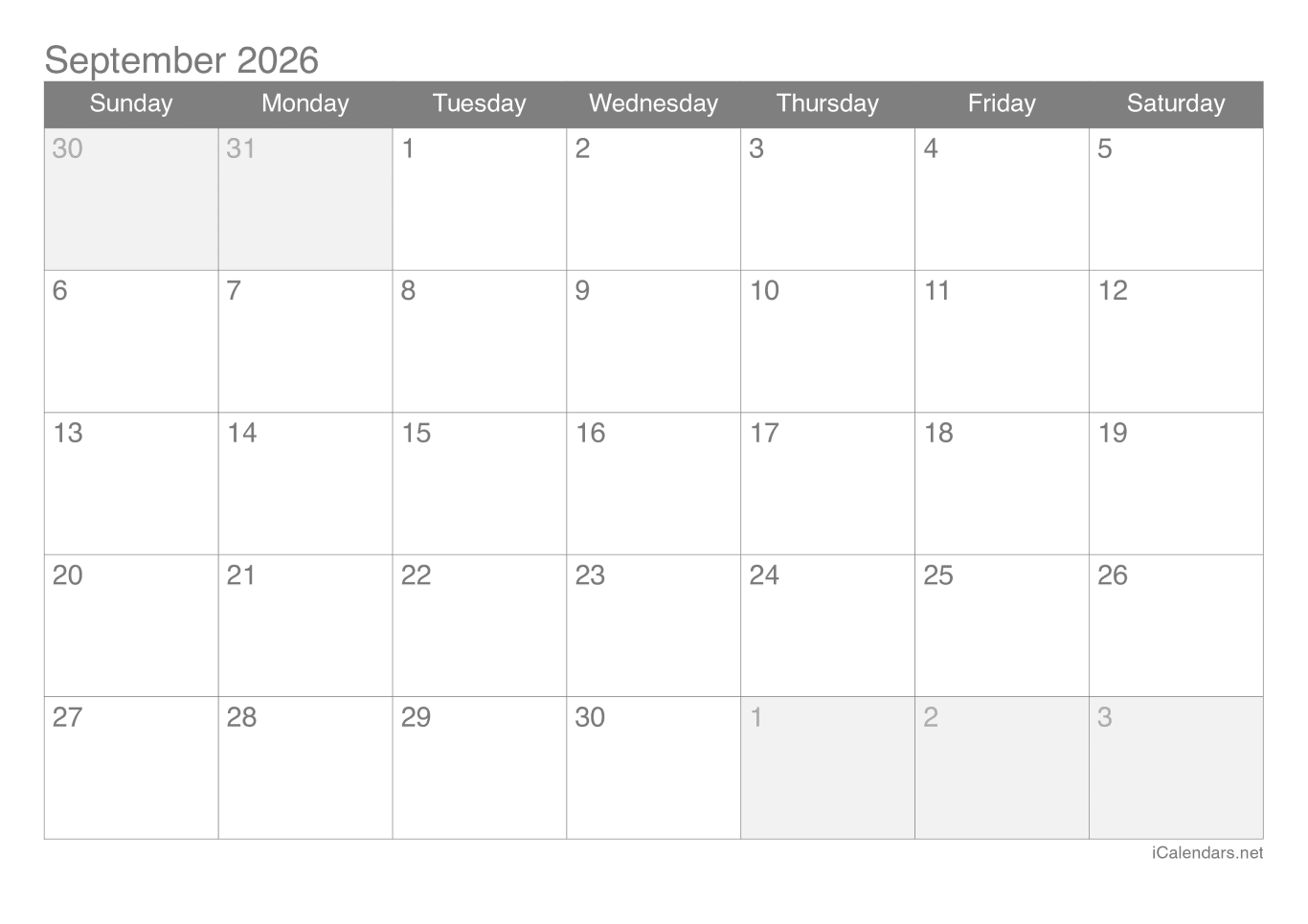 2026 September Calendar