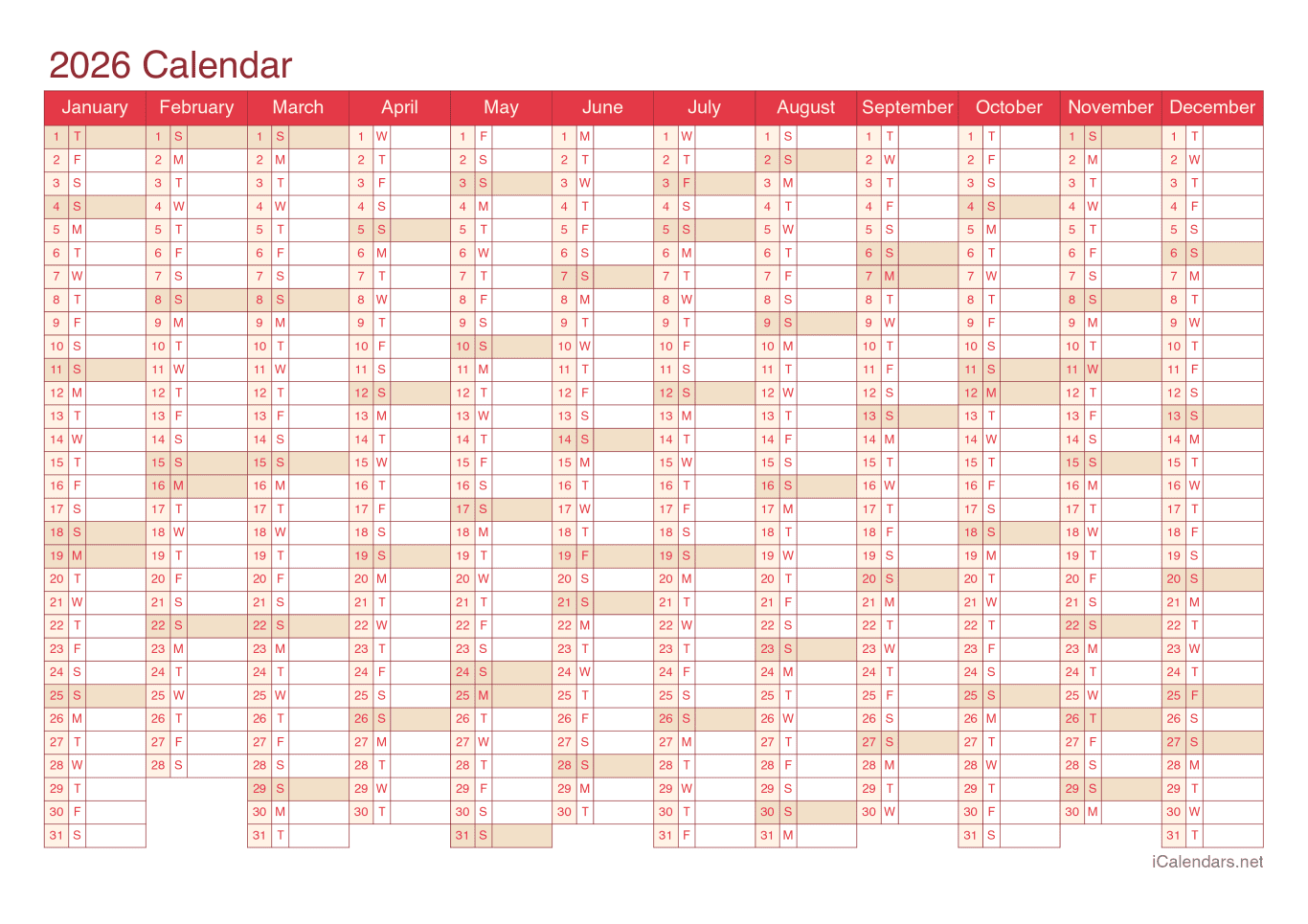 2026 Calendar - Cherry