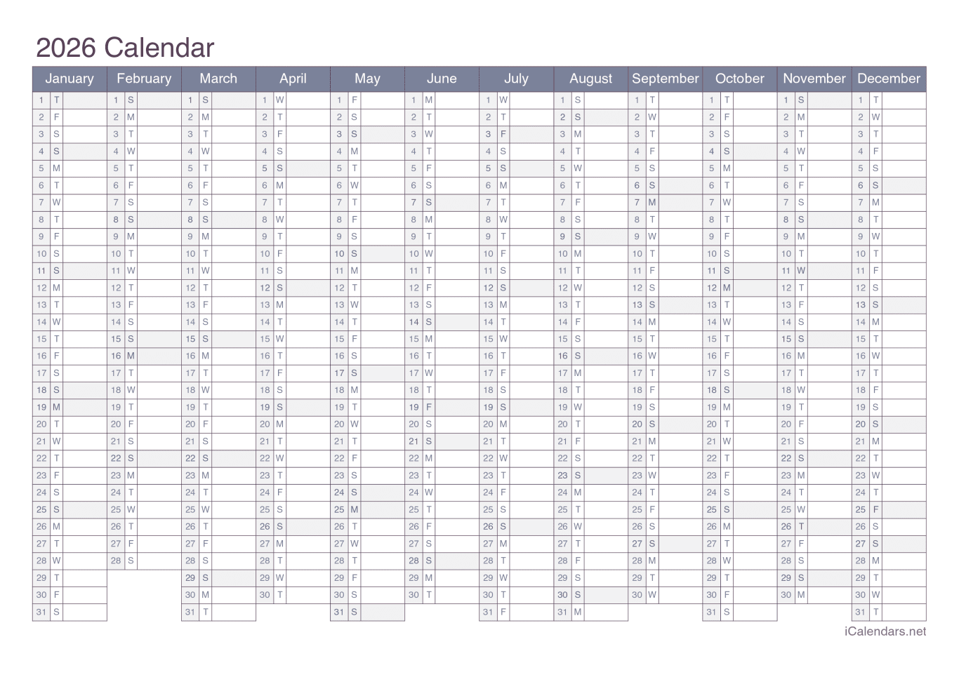 2026 Calendar - Office