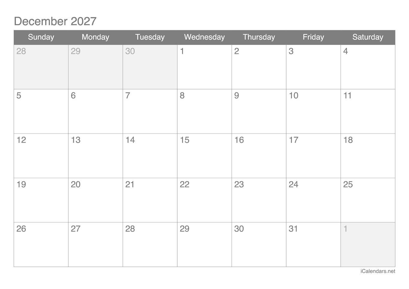 2027 December Calendar