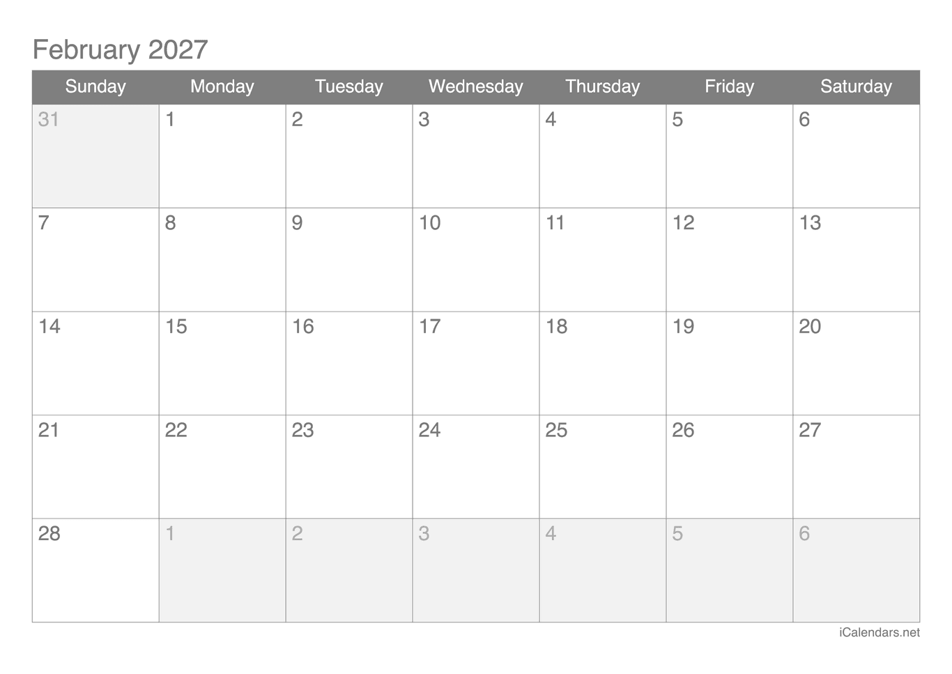 2027 February Calendar