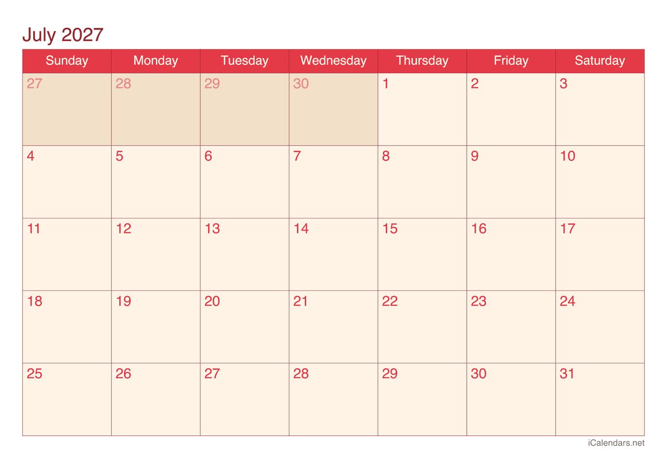 2027 July Calendar - Cherry