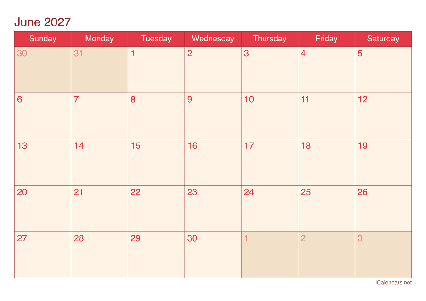 2027 June Calendar - Cherry