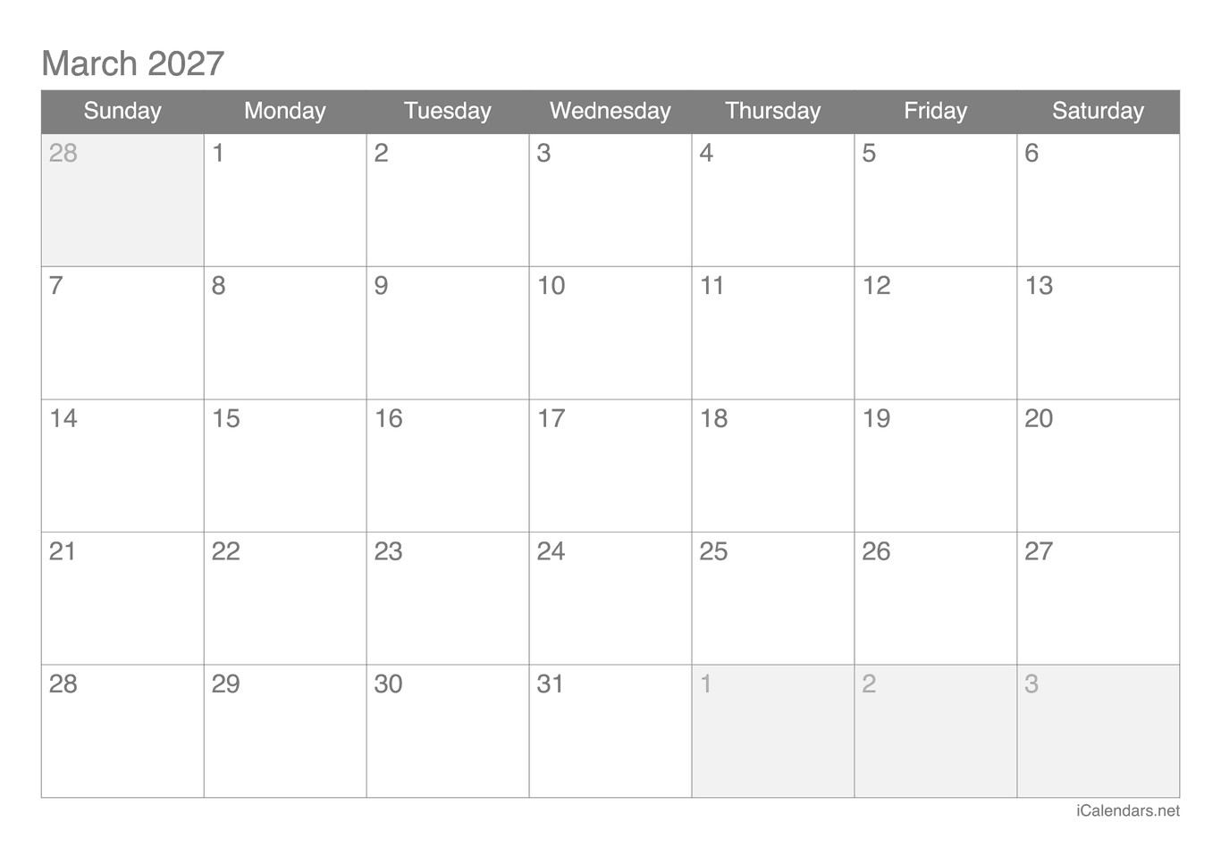 2027 March Calendar