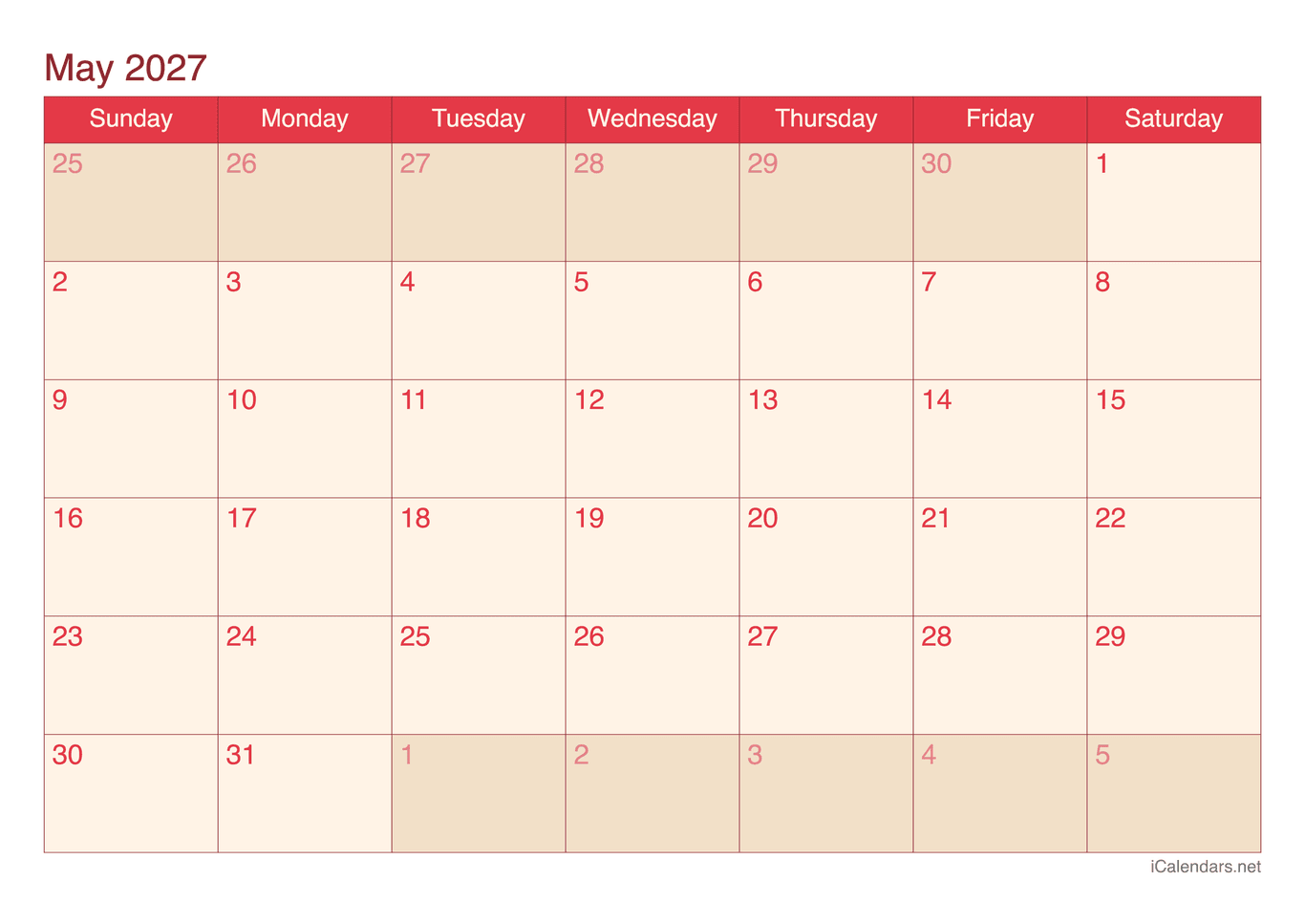 2027 May Calendar - Cherry
