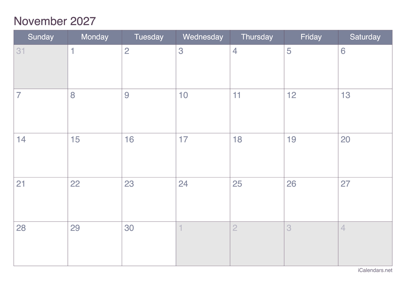 2027 November Calendar - Office