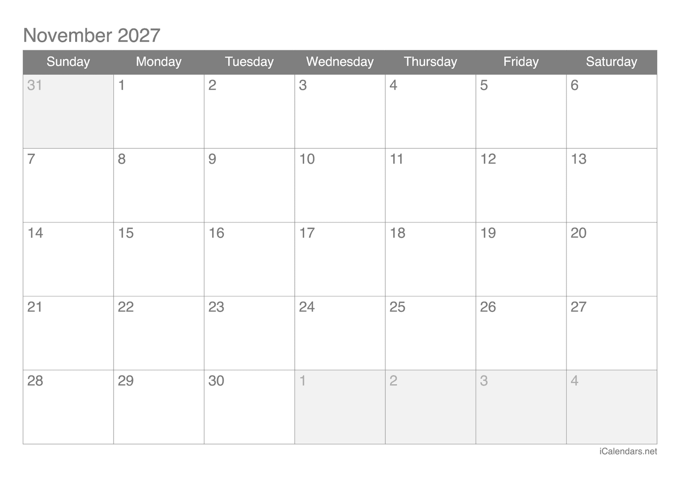2027 November Calendar