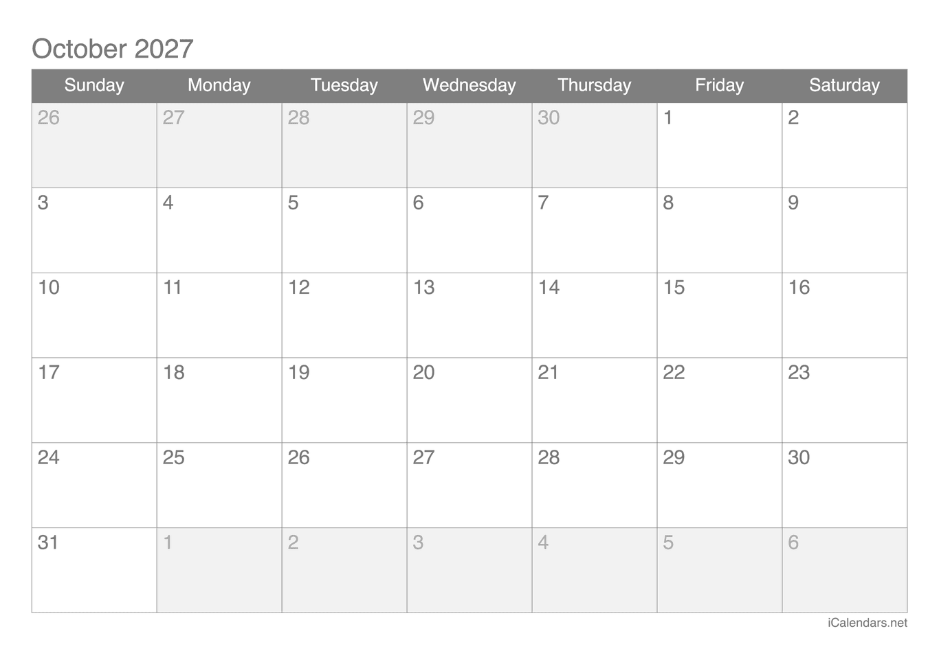 2027 October Calendar