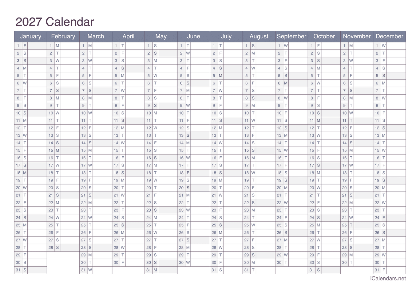 2027 Calendar - Office