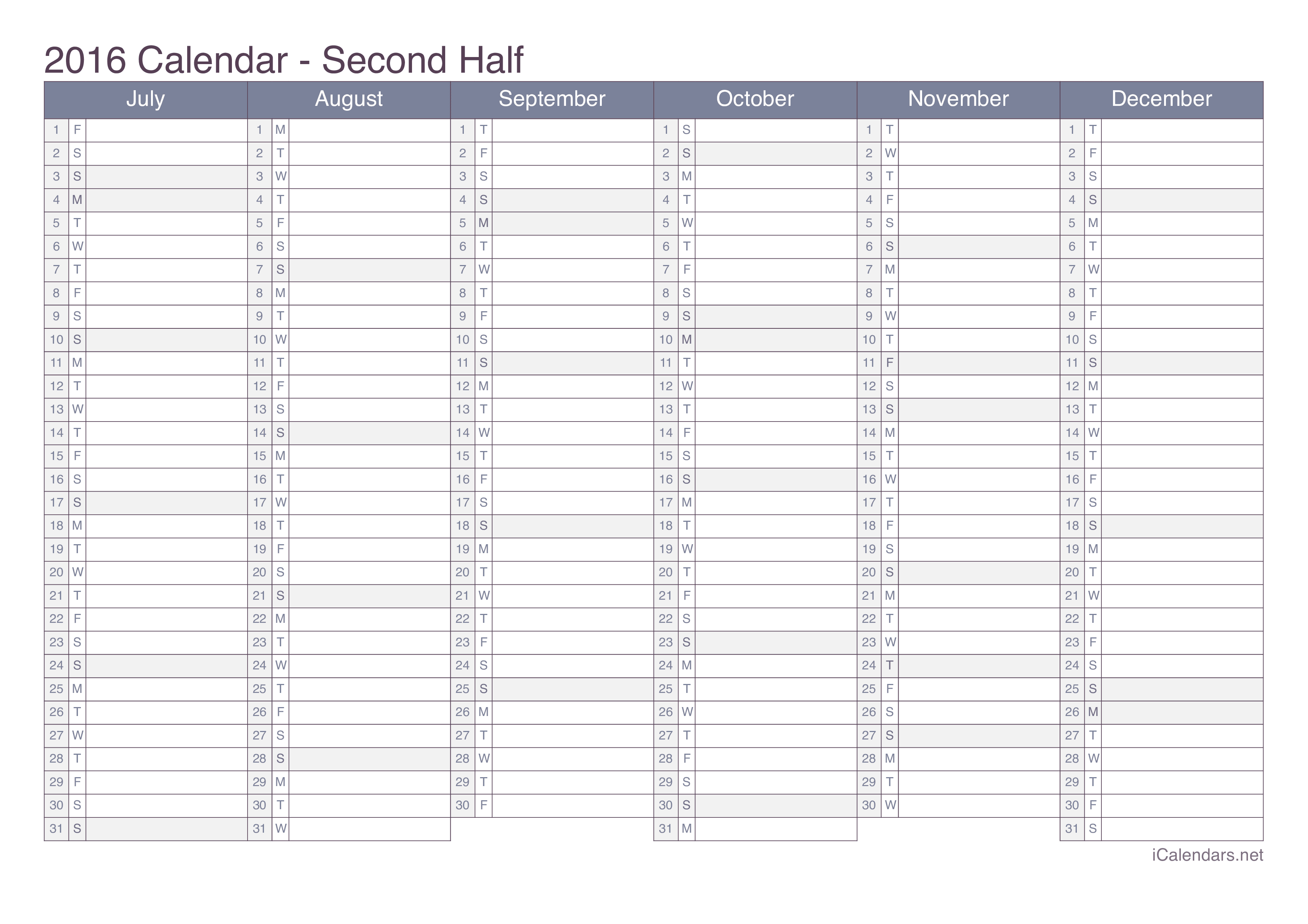 kiwi Procent Mindst 2016 Printable Calendar - PDF or Excel - icalendars.net