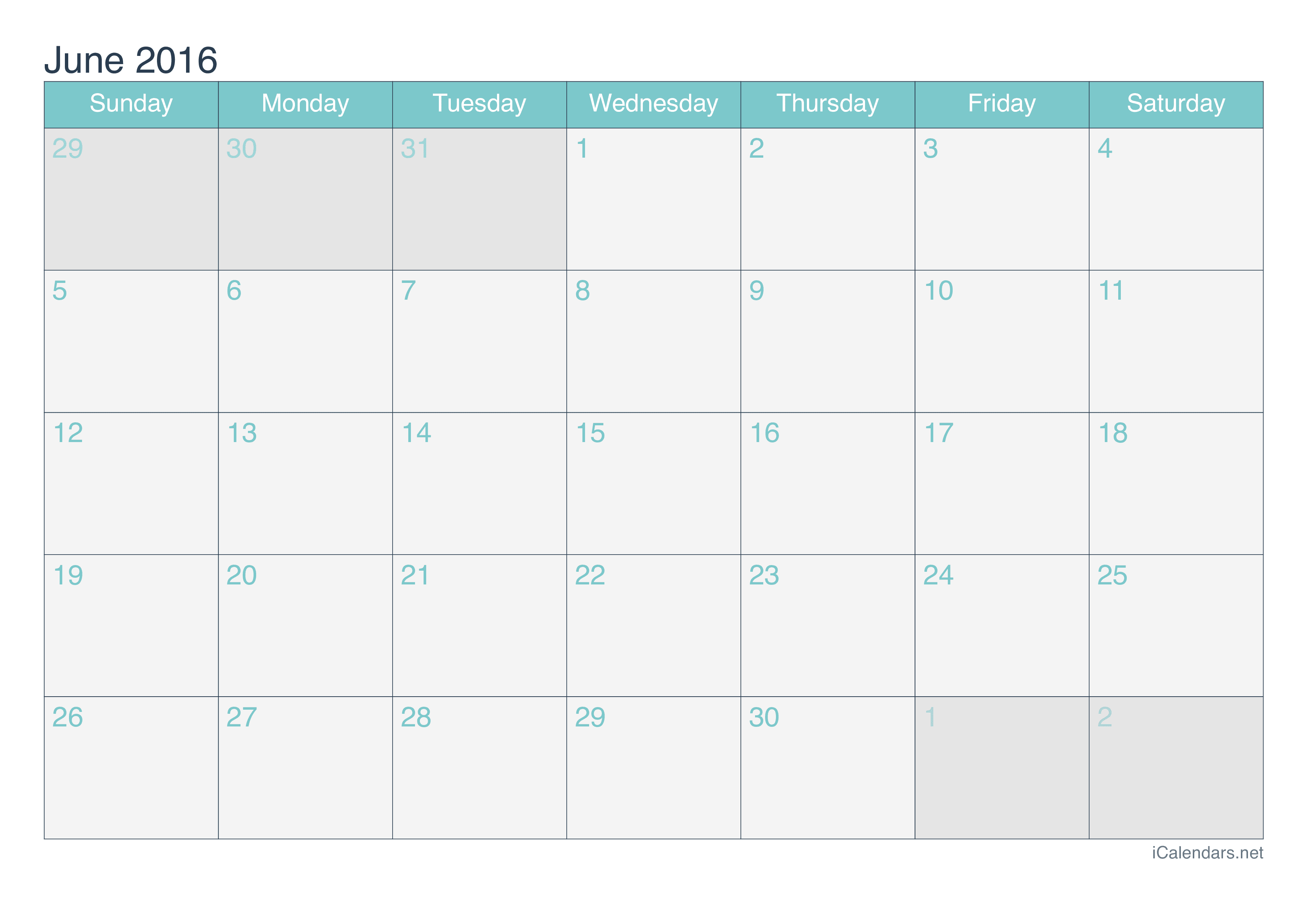 June 2016 Printable Calendar icalendars net