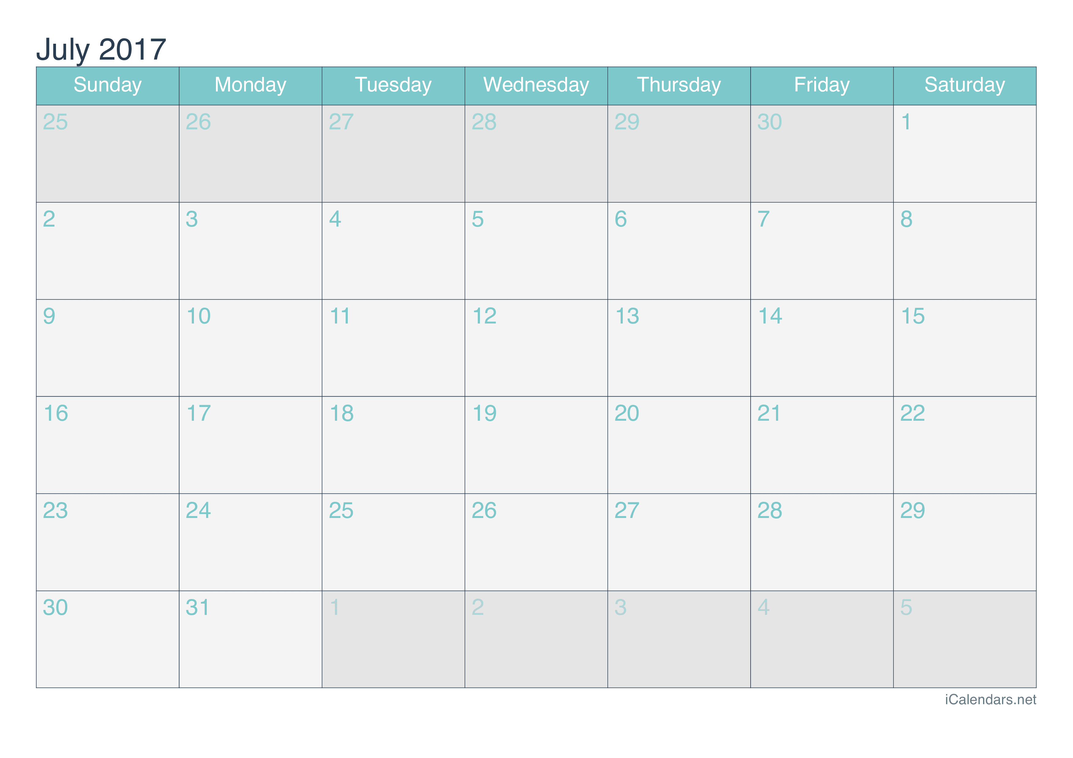July 2017 Printable Calendar icalendars net
