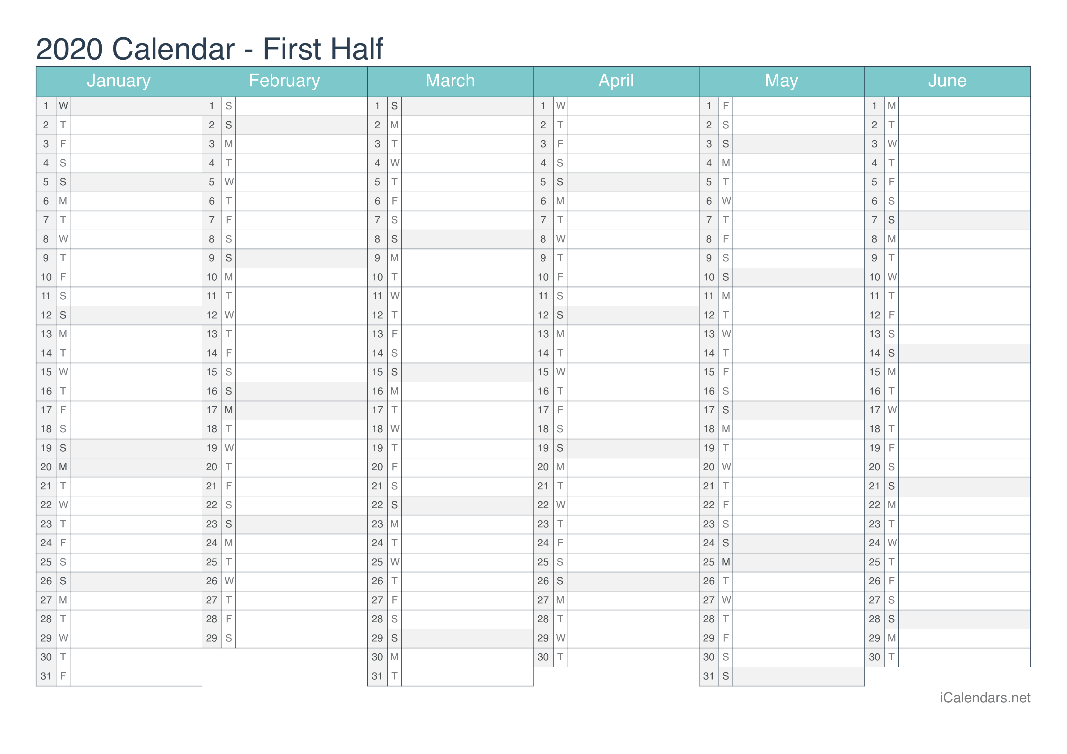 2020 Printable Calendar Pdf Or Excel Icalendarsnet