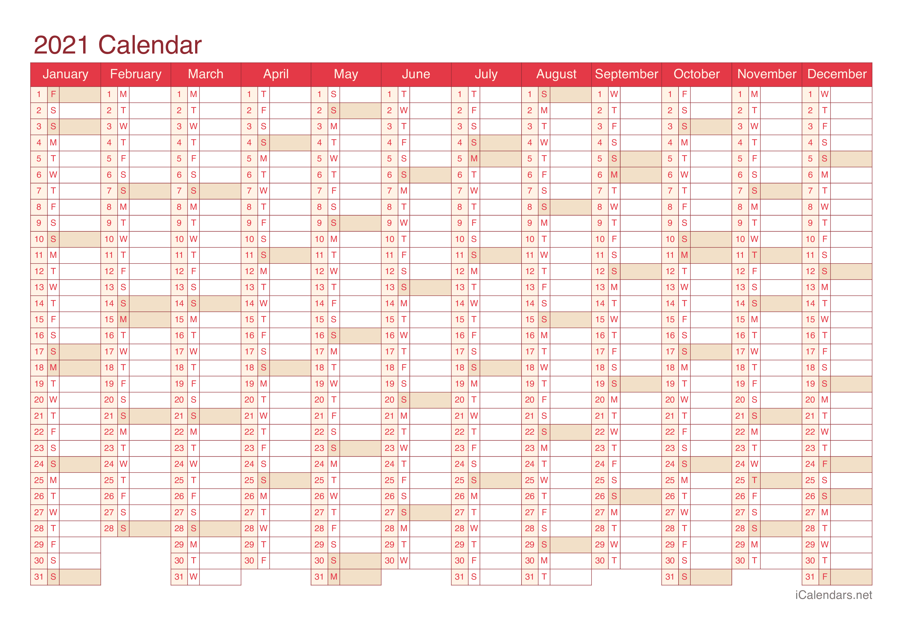 2021 Yearly Calendar Printable Free Free Letter Templates