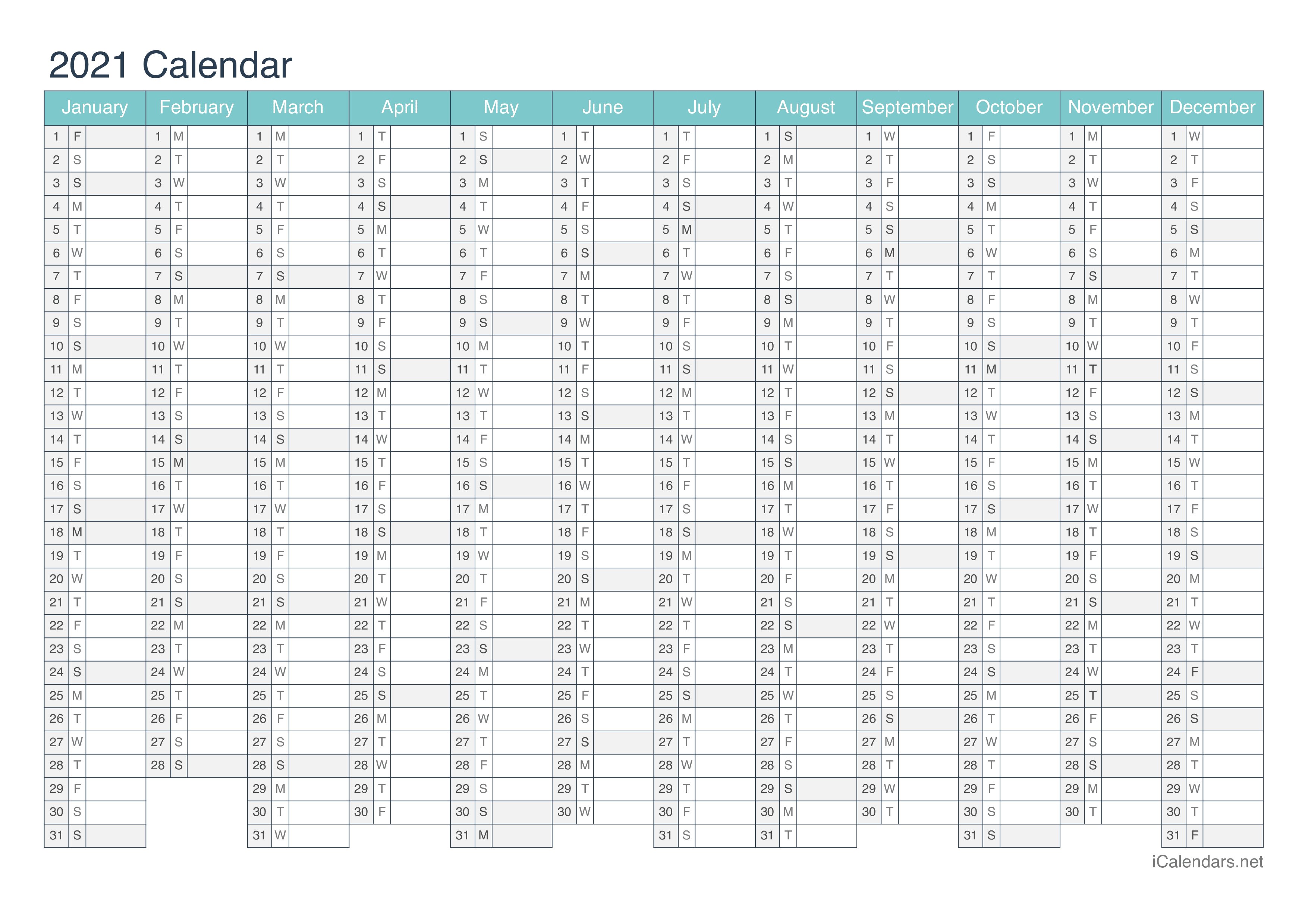 Calendar Year Of 2021