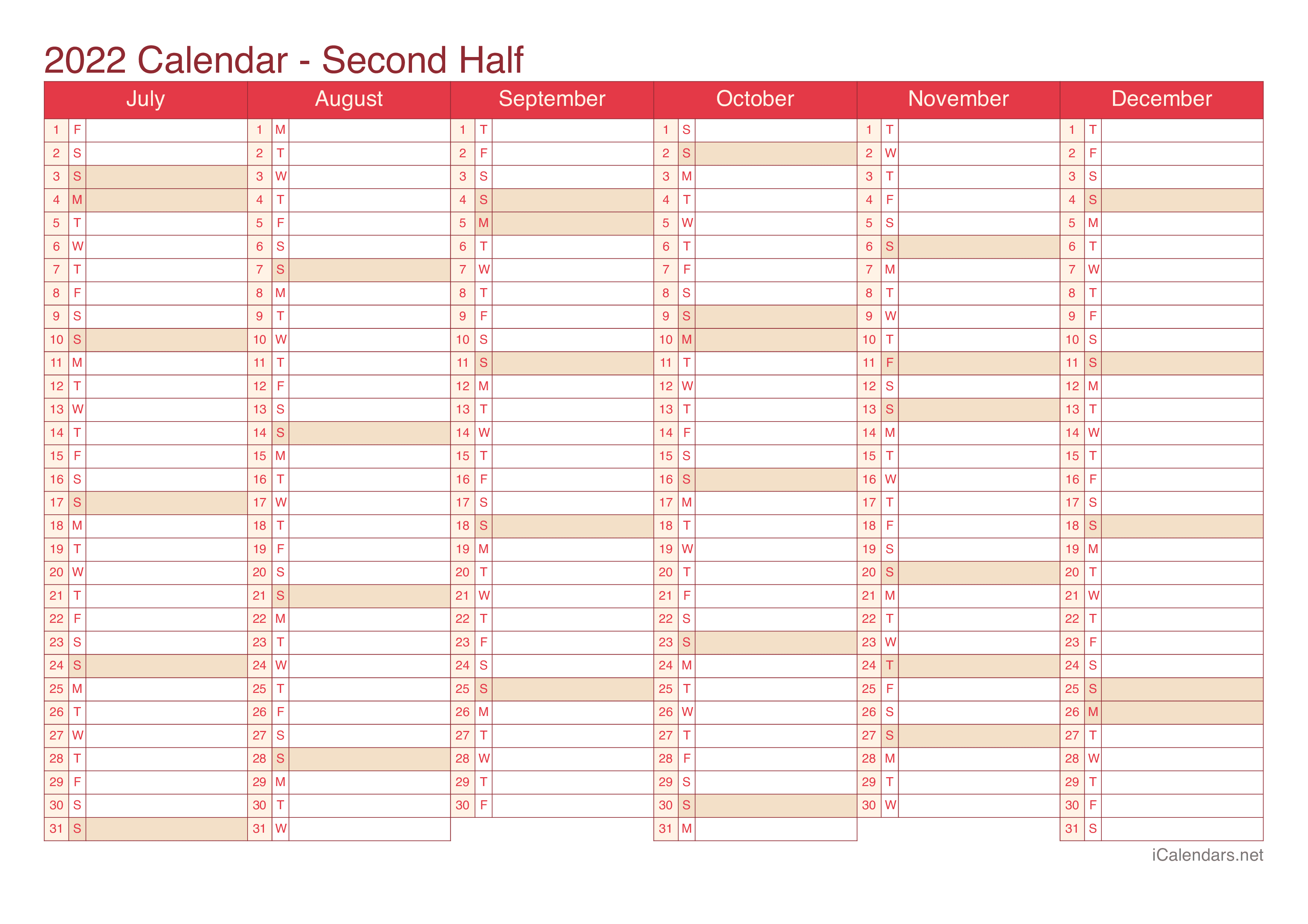 Half Page Calendar 2022 2022 Printable Calendar - Pdf Or Excel - Icalendars.net