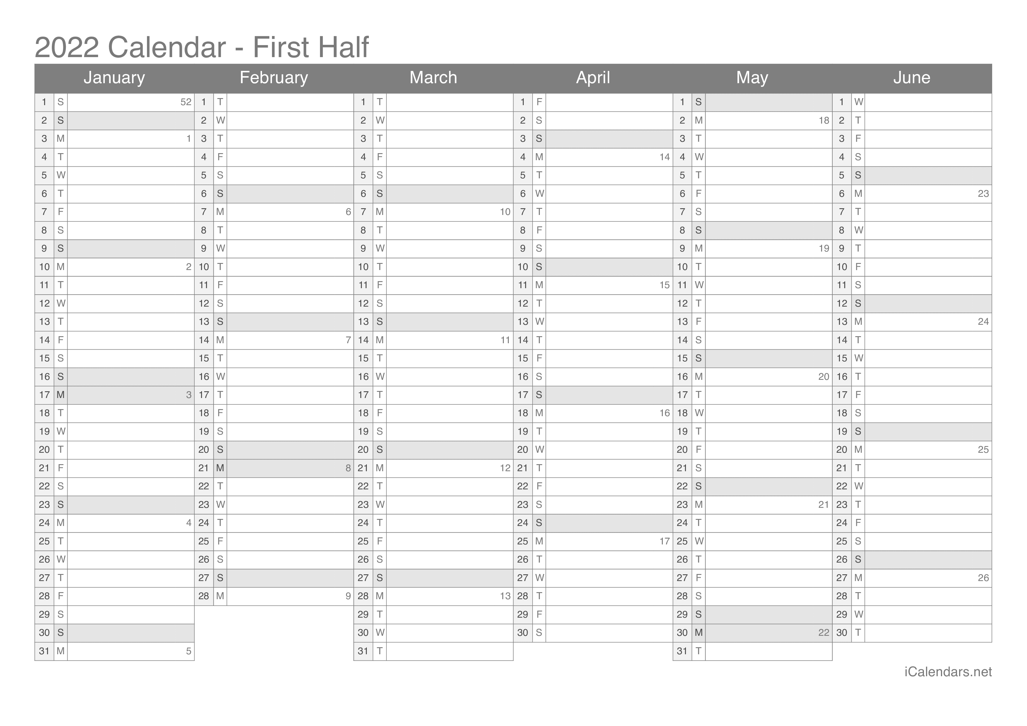 22 Printable Calendar Pdf Or Excel Icalendars Net