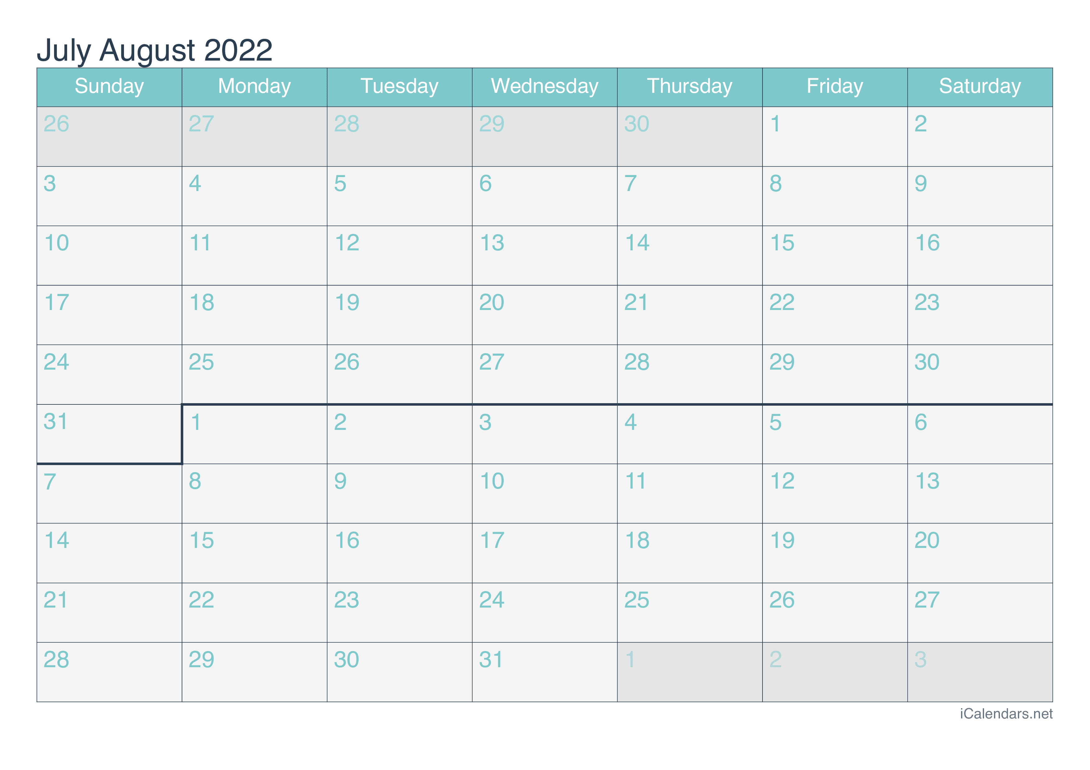 July And August 2022 Printable Calendar Icalendars July And August 2022 Printable Calendar Icalendars