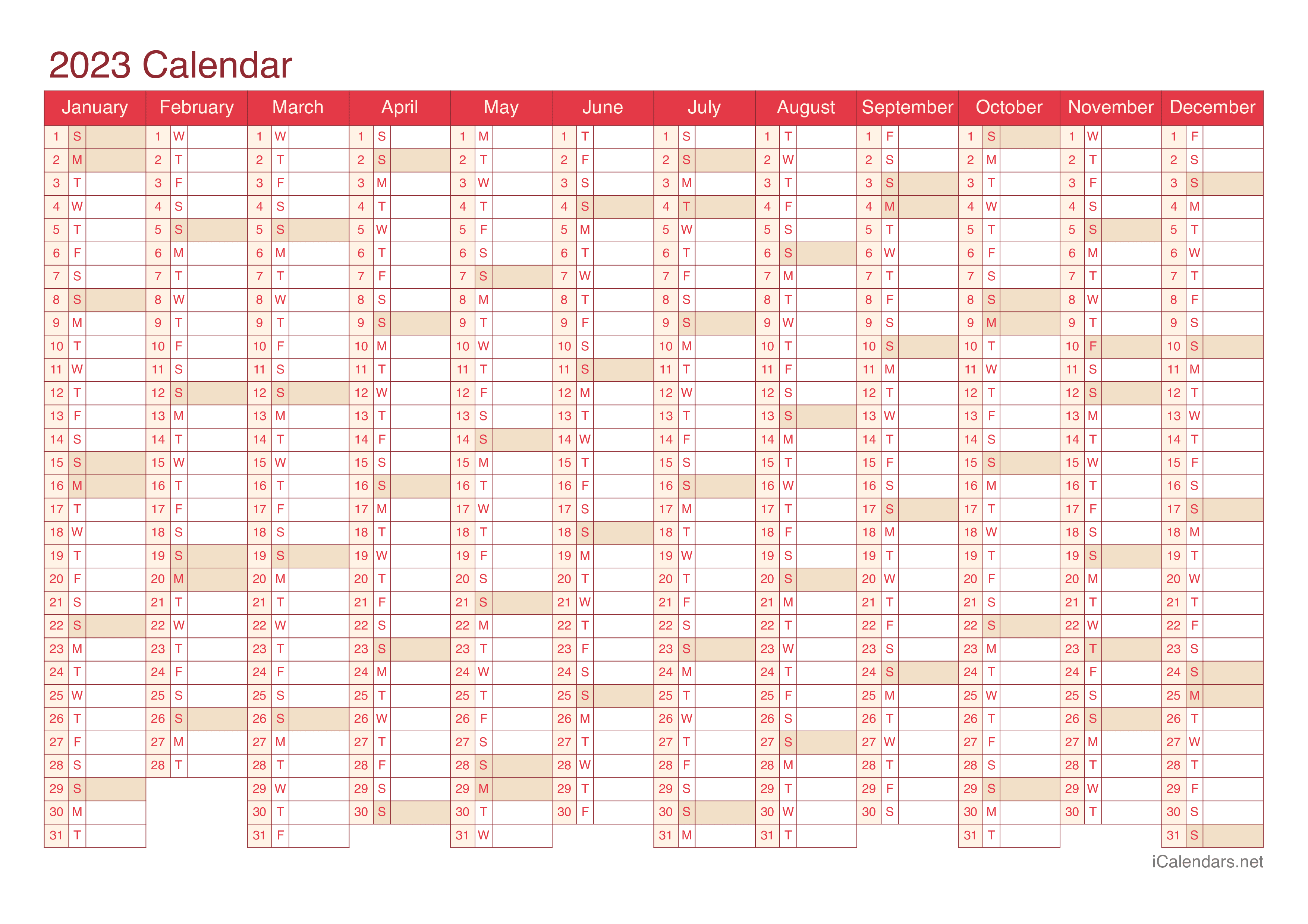 2023 Printable Calendar Pdf Or Excel