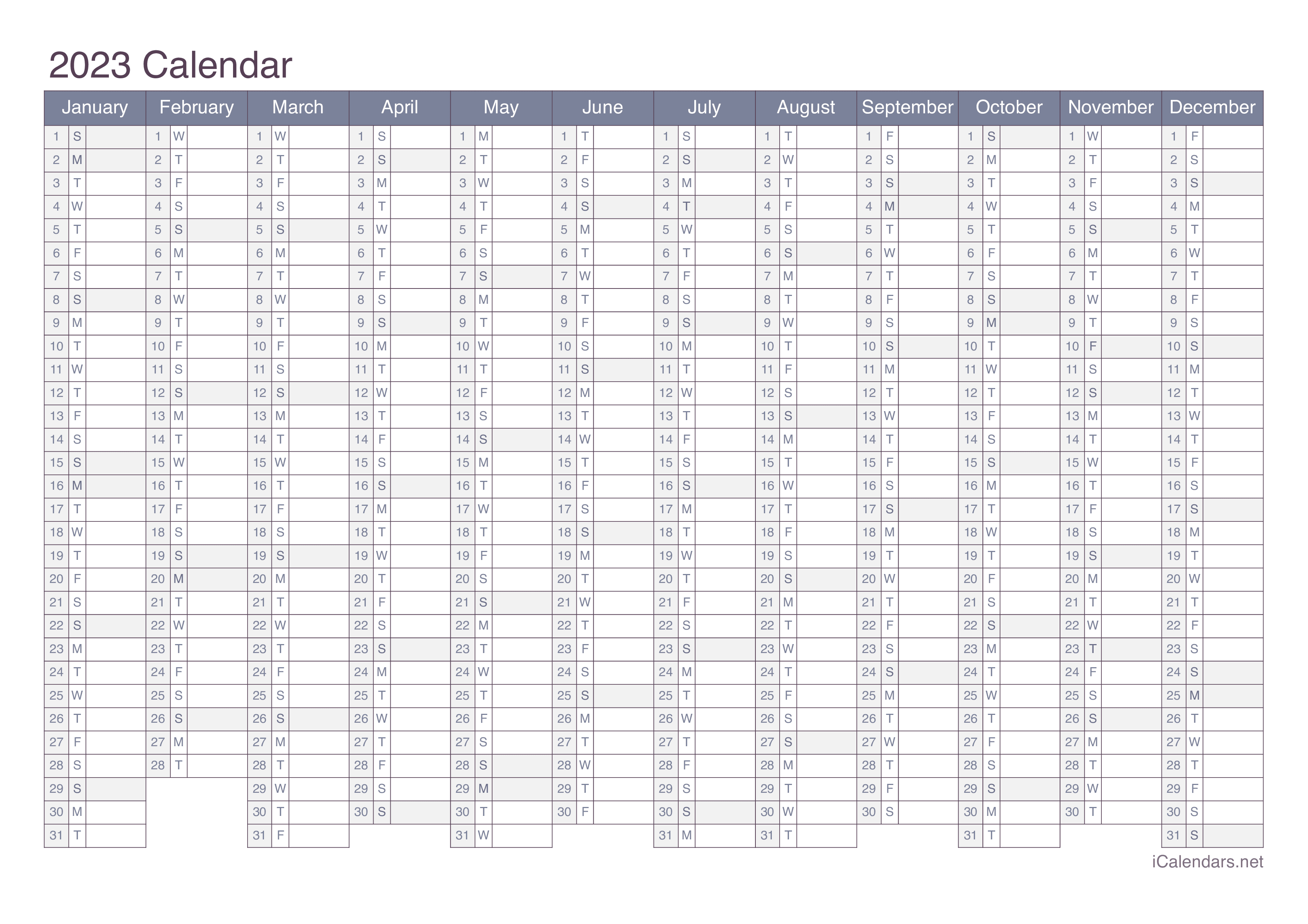 2023 Printable Calendar - PDF or Excel - icalendars.net