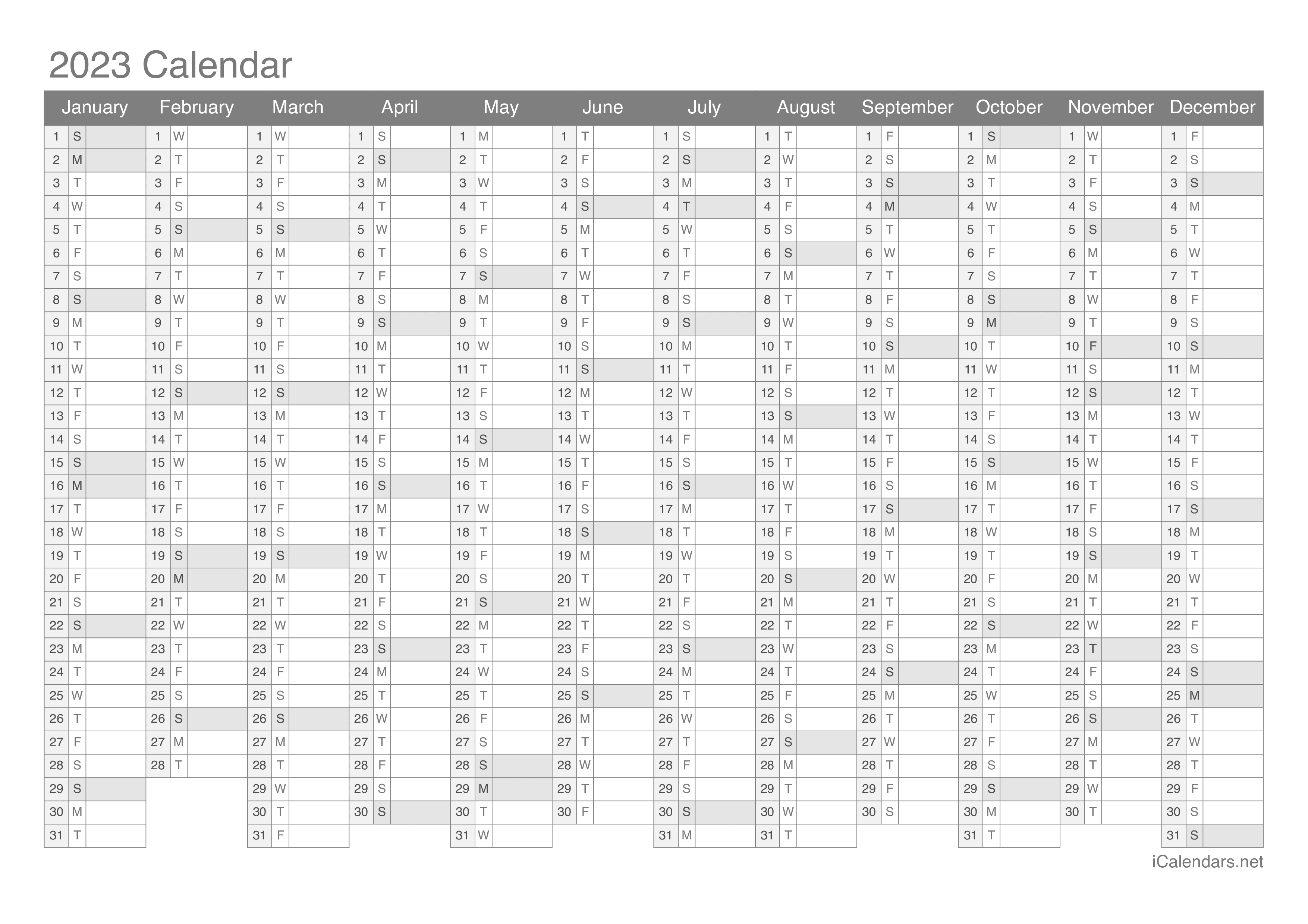 2023 Printable Calendar - PDF or Excel - icalendars.net