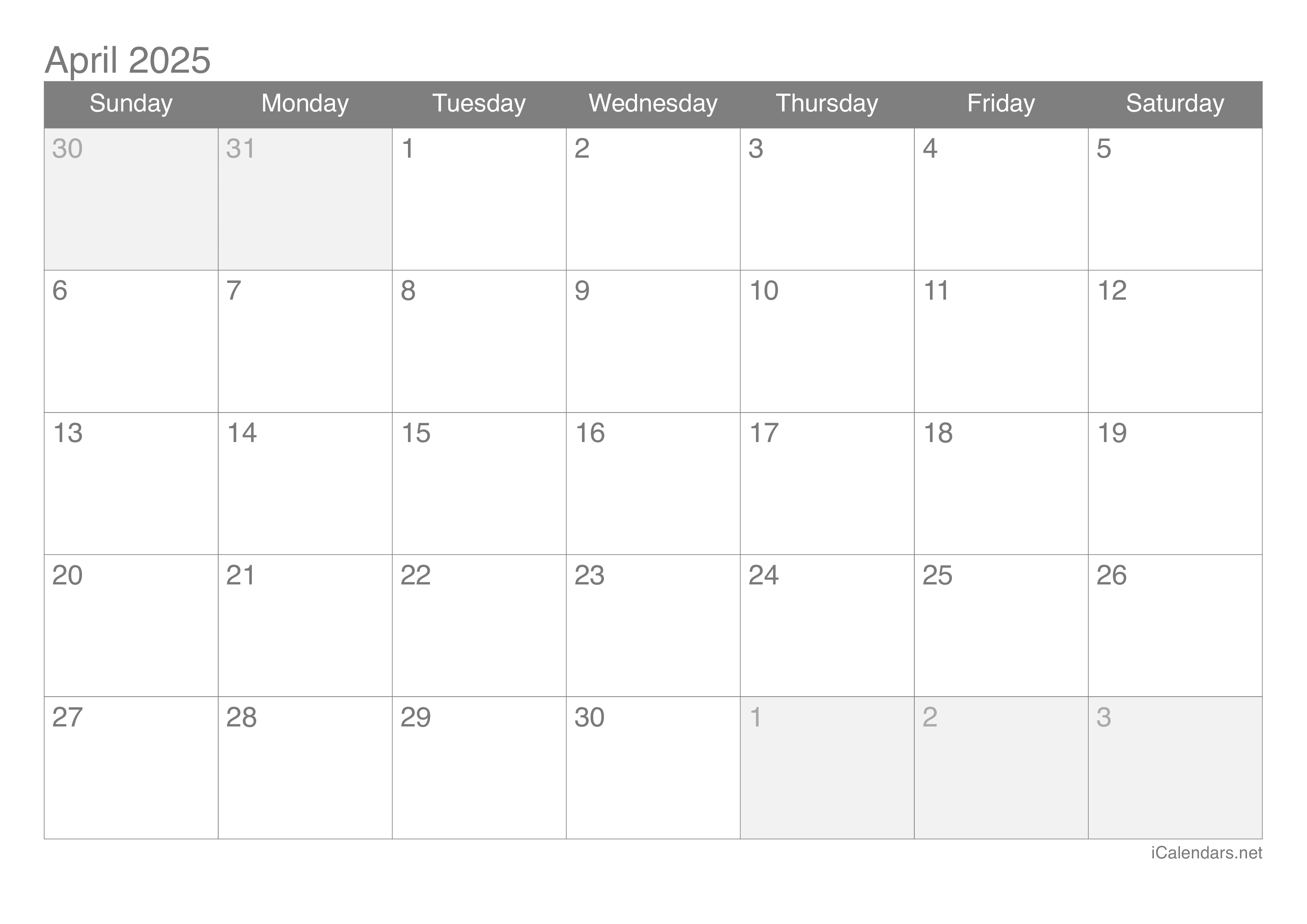 April 2025 Printable Calendar