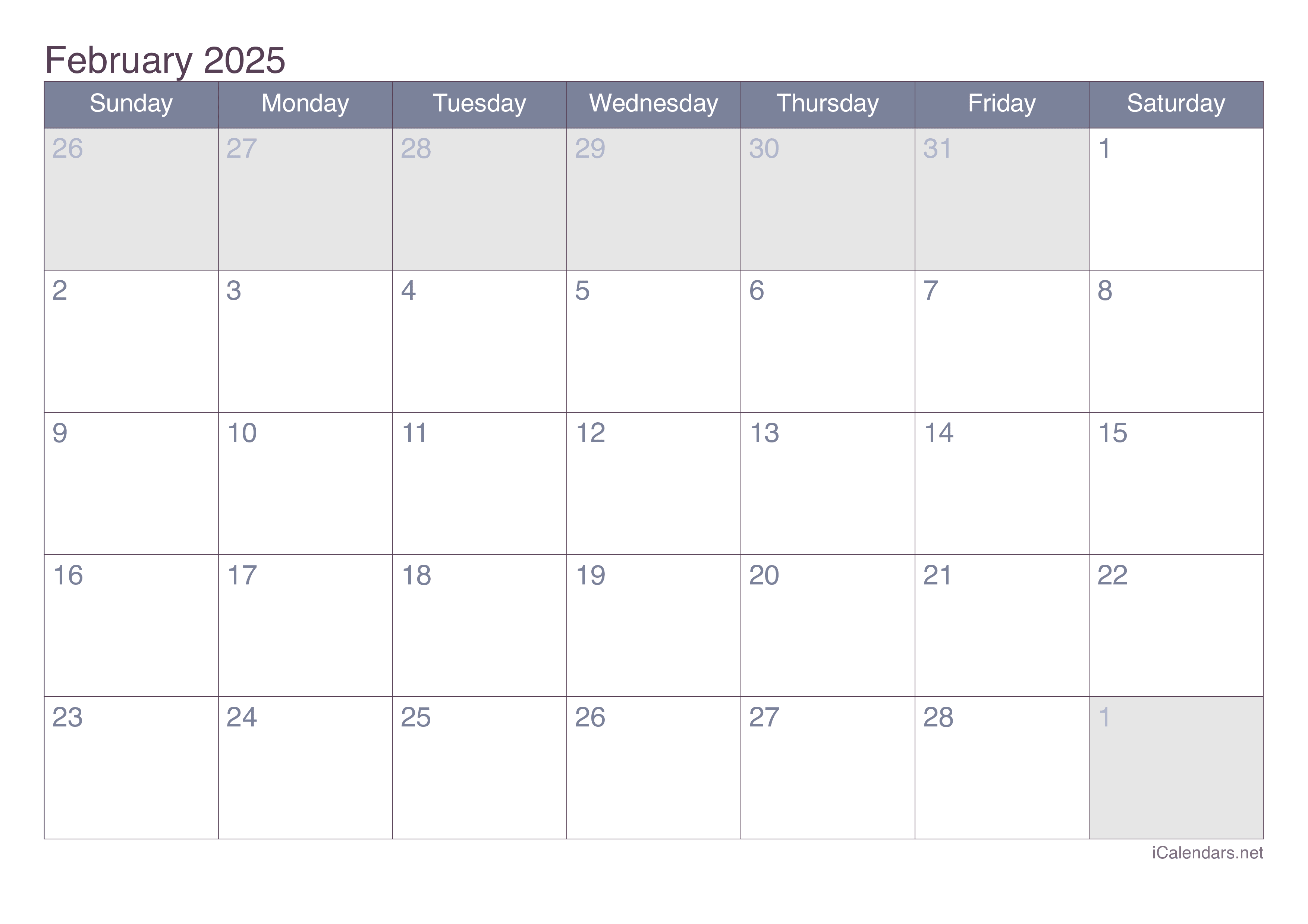 February 2025 Printable Calendar