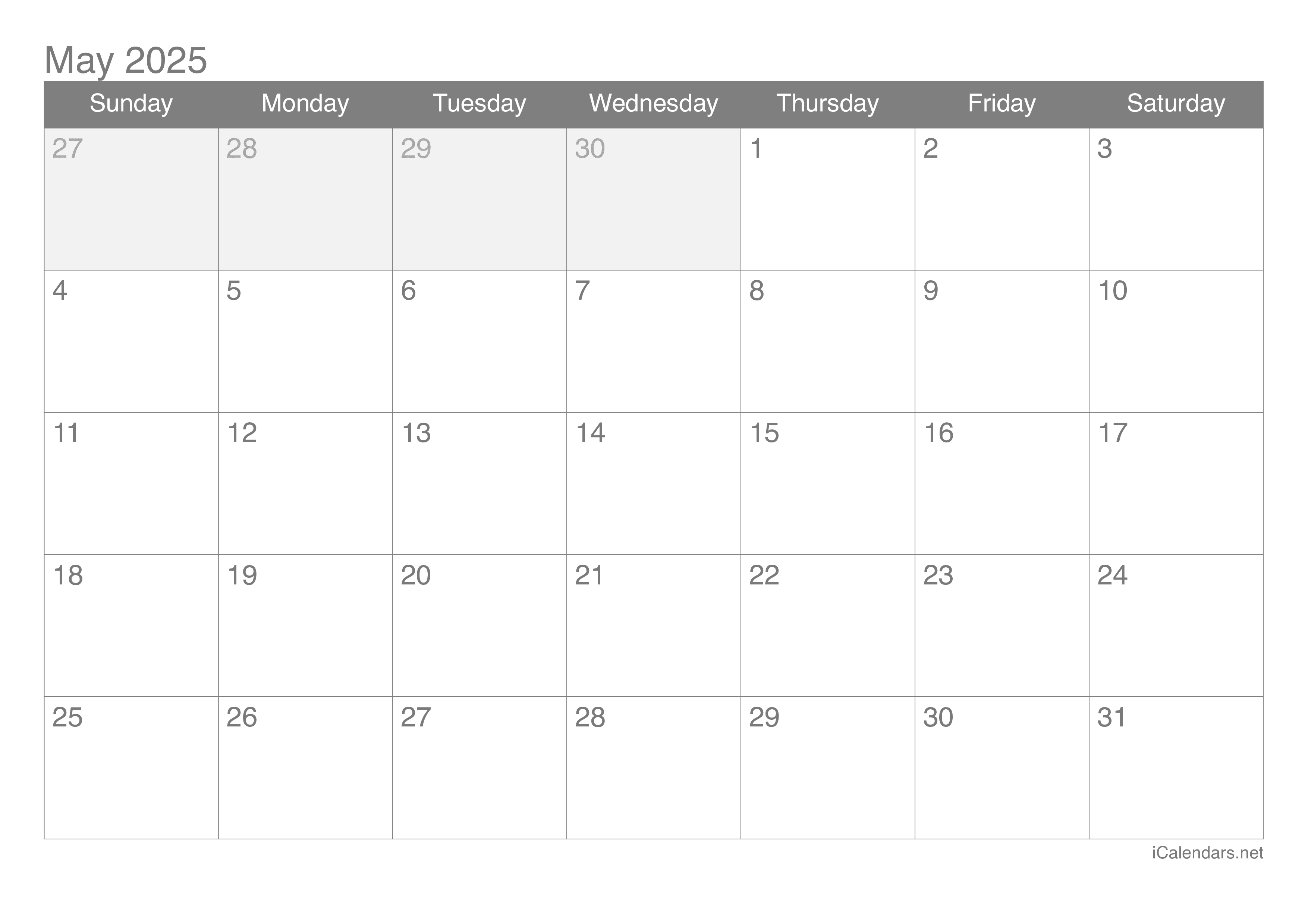 May 2025 Printable Calendar