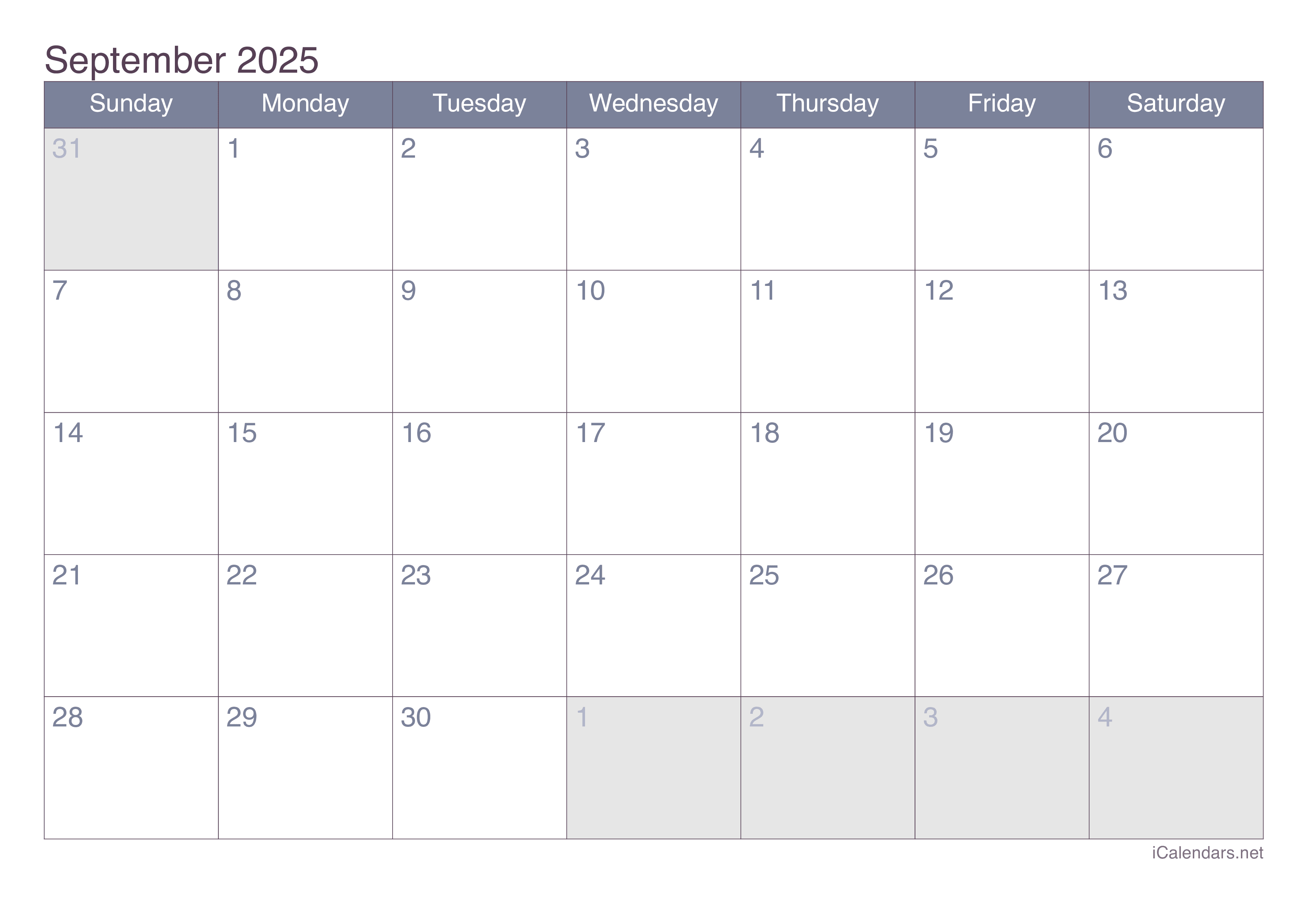 September 2025 Printable Calendar