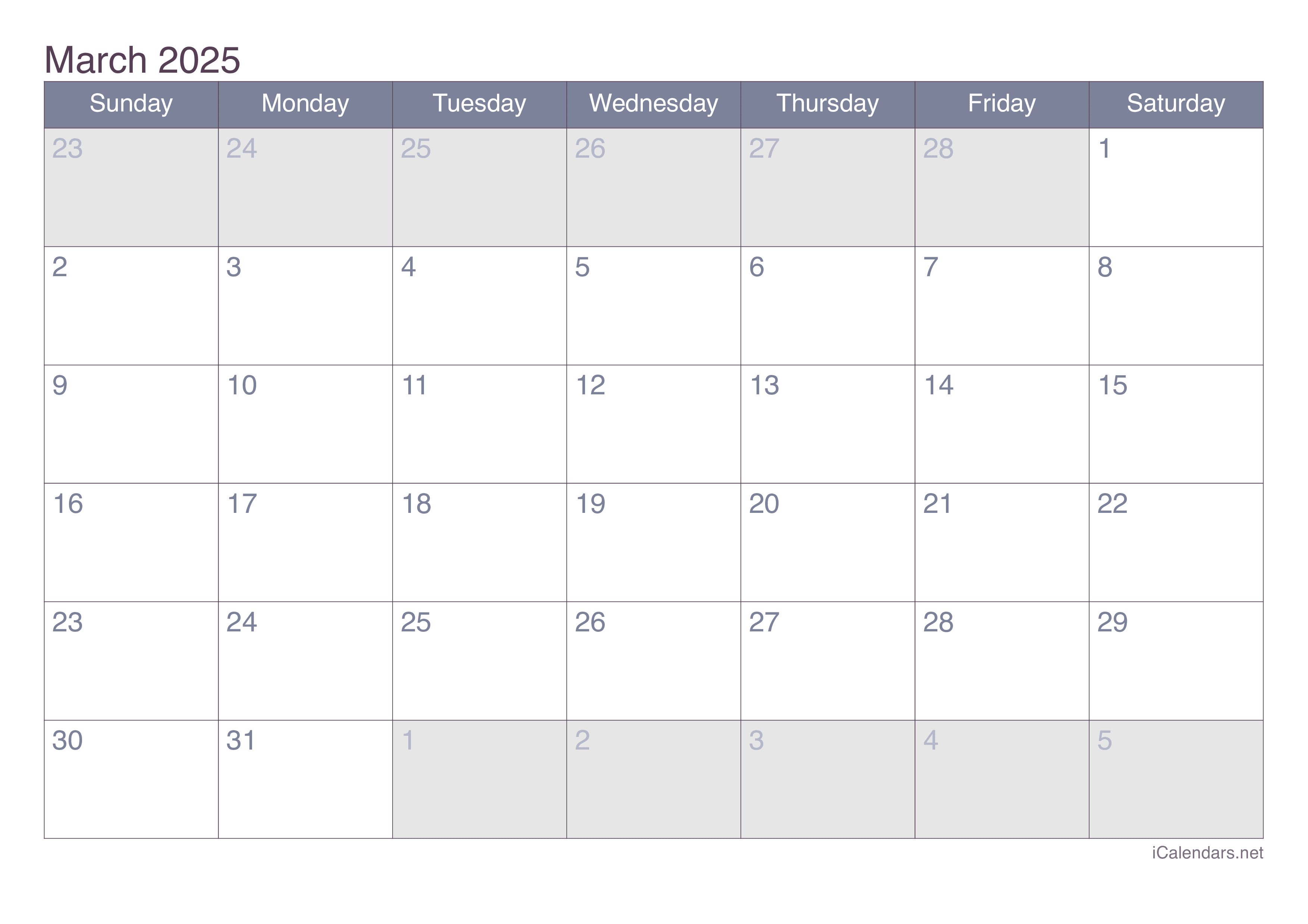 March 2025 Printable Calendar